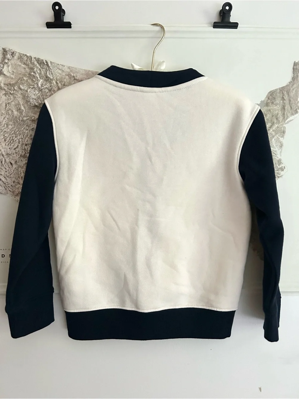 Kid’s Y2K-Inspired Two-Tone Navy and Cream Cardigan Sweater